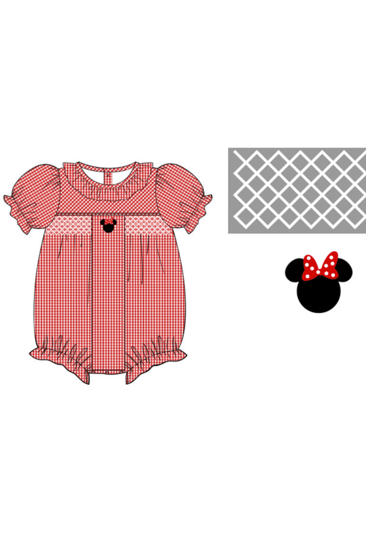 The Smocked Flamingo Apparel & Accessories Pre-Order Smocked Mouse Red Seersucker Bubble