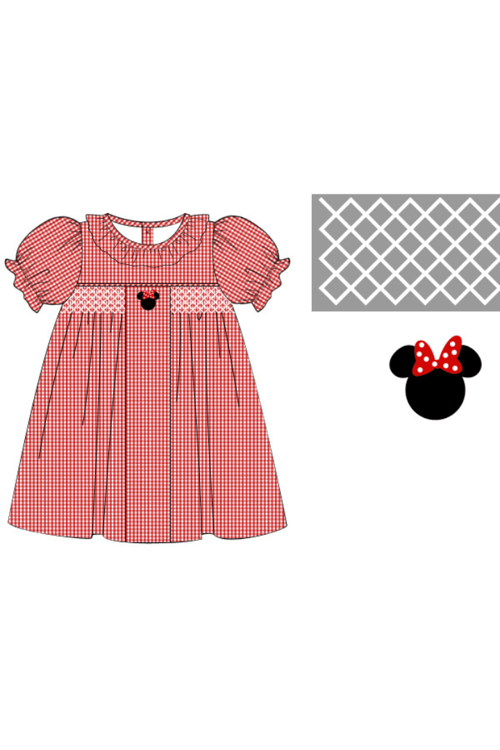 The Smocked Flamingo Apparel & Accessories Pre-Order Smocked Mouse Red Seersucker Dress