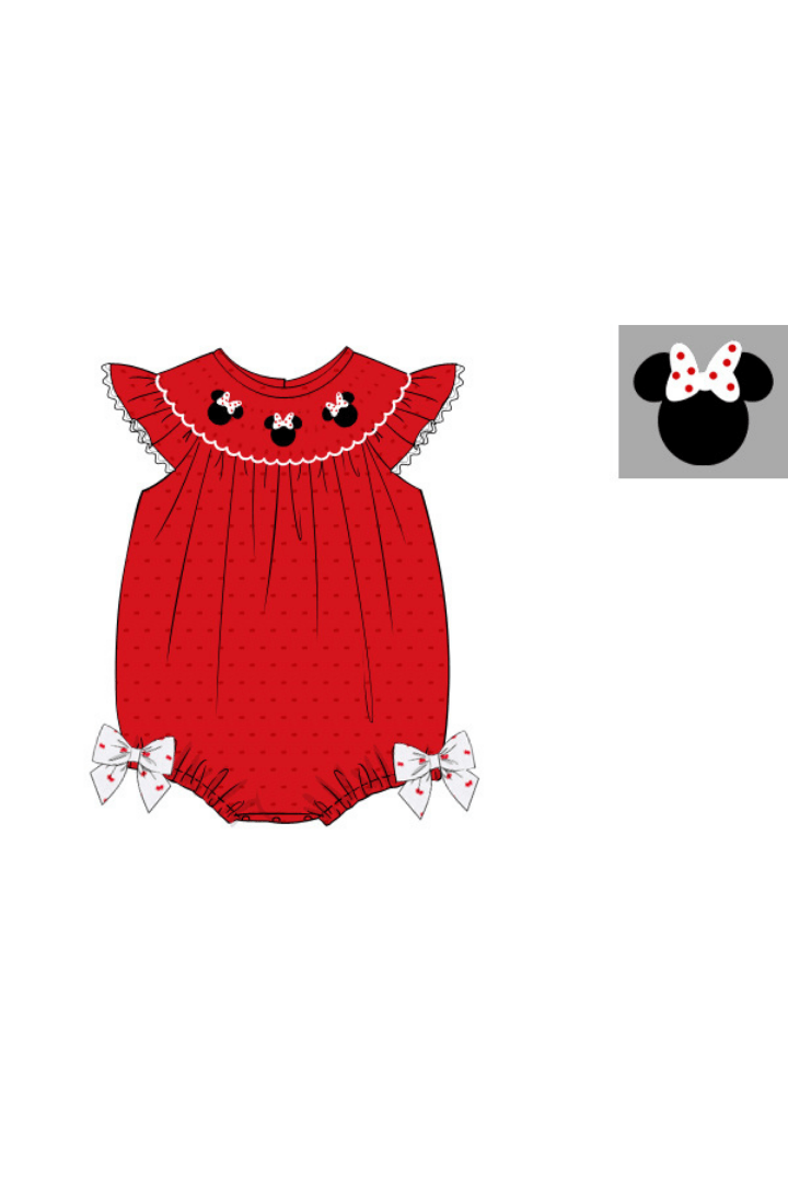 The Smocked Flamingo Apparel & Accessories Pre-Order Smocked Mouse Red Swiss Dot Bubble