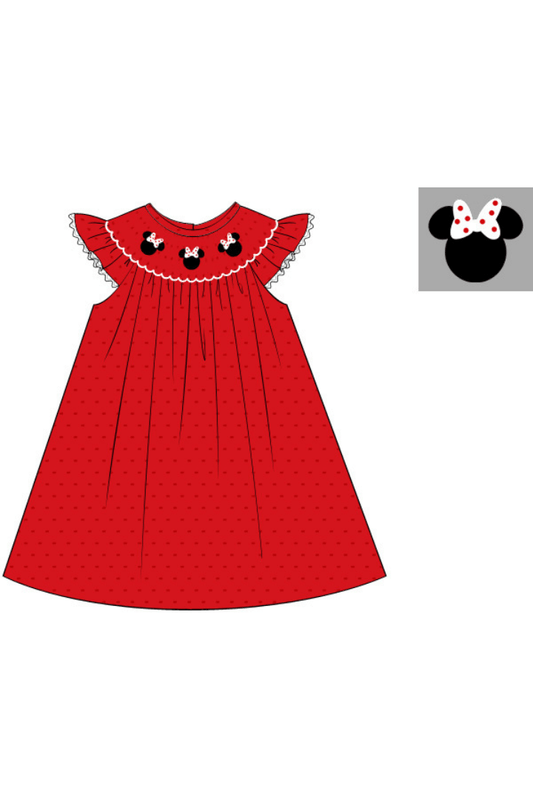 The Smocked Flamingo Apparel & Accessories Pre-Order Smocked Mouse Red Swiss Dot Dress