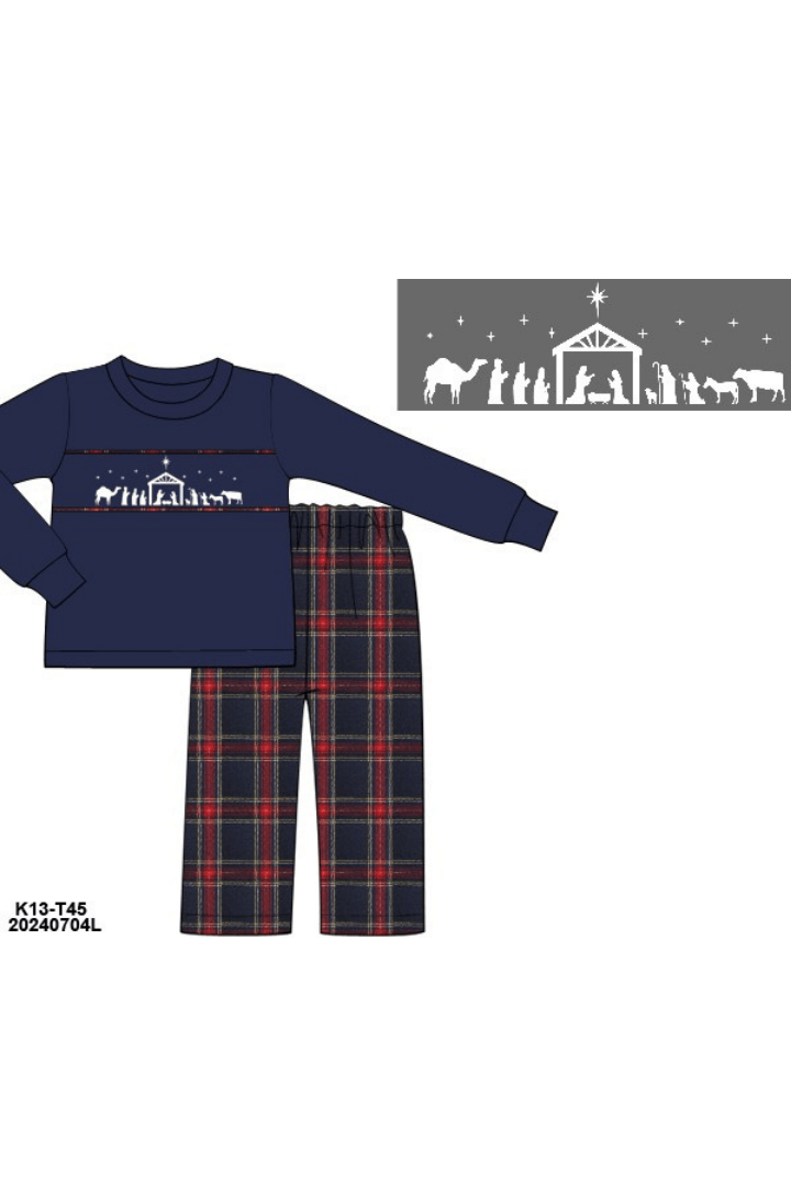 The Smocked Flamingo Apparel & Accessories Pre-Order Smocked Nativity Tartan Pant Set