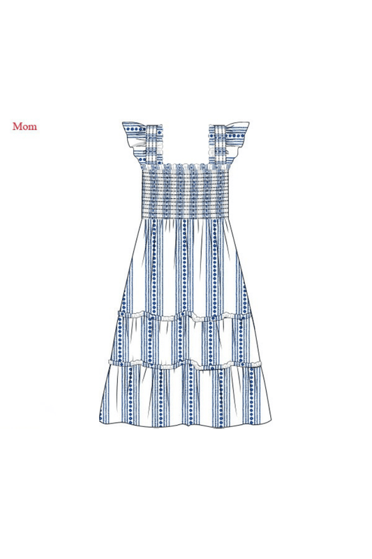 The Smocked Flamingo Apparel & Accessories Pre-Order Smocked Navy and White Mom Dress