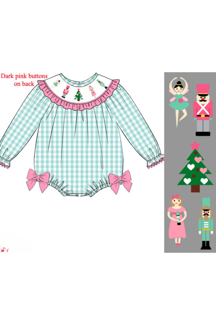 The Smocked Flamingo Apparel & Accessories Pre-Order Smocked Nutcracker Ballet Gingham Bishop Bubble