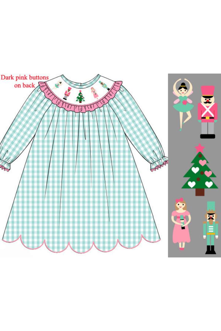 The Smocked Flamingo Apparel & Accessories Pre-Order Smocked Nutcracker Ballet Gingham Bishop Dress