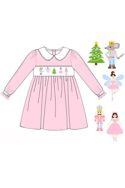 The Smocked Flamingo Apparel & Accessories Pre-Order Smocked Nutcracker Ballet Pink Corduroy/Blue Gingham Dress
