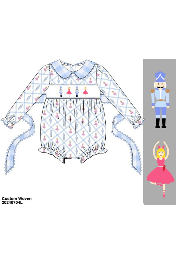 The Smocked Flamingo Apparel & Accessories Pre-Order Smocked Nutcracker Blue Gingham Bubble