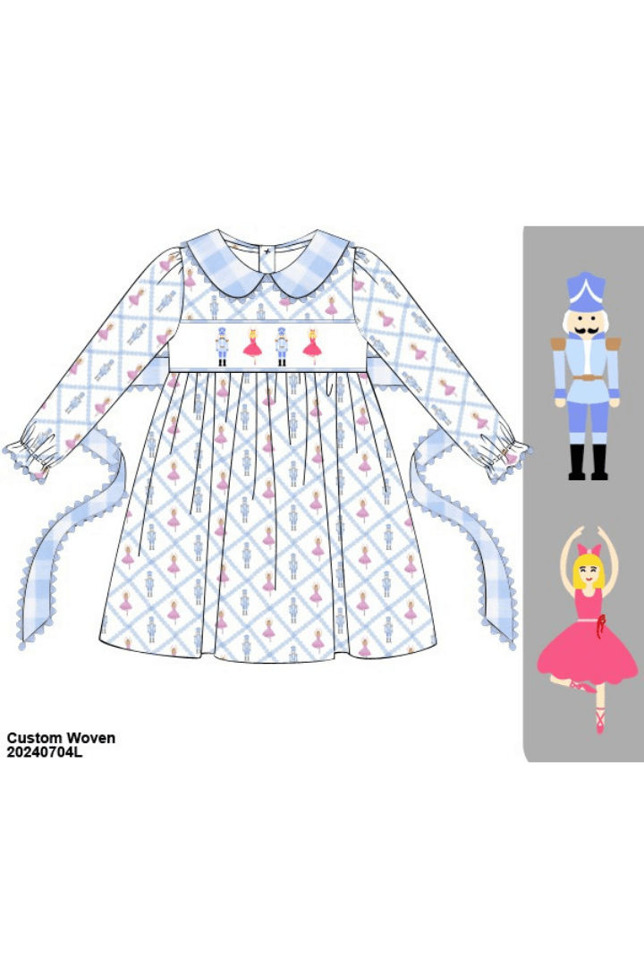 The Smocked Flamingo Apparel & Accessories Pre-Order Smocked Nutcracker Blue Gingham Dress