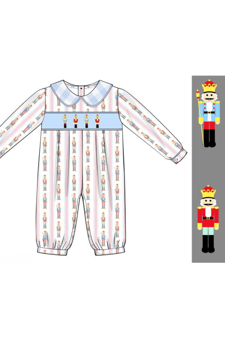 The Smocked Flamingo Apparel & Accessories Pre-Order Smocked Nutcracker Blue Gingham Romper