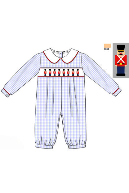 The Smocked Flamingo Apparel & Accessories Pre-Order Smocked Nutcracker Blue Seersucker Window Romper