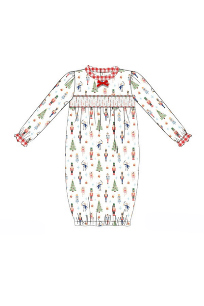 The Smocked Flamingo Apparel & Accessories Pre-Order Smocked Nutcracker Layette Gown