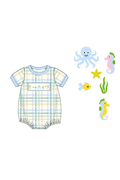 The Smocked Flamingo Apparel & Accessories Pre-Order Smocked Ocean Creature Blue Plaid Bubble