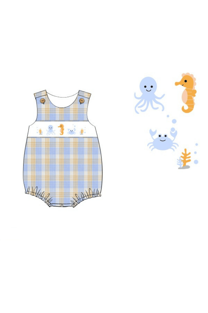 The Smocked Flamingo Apparel & Accessories Pre-Order Smocked Ocean Creatures Plaid Bubble