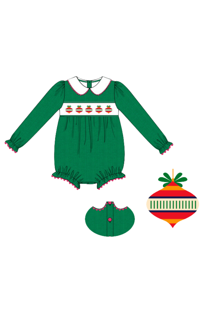 The Smocked Flamingo Apparel & Accessories Pre-Order Smocked Ornament Green Corduroy Bubble