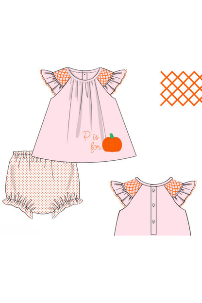 The Smocked Flamingo Apparel & Accessories Pre-Order Smocked P is For Pumpkin Bloomer Set