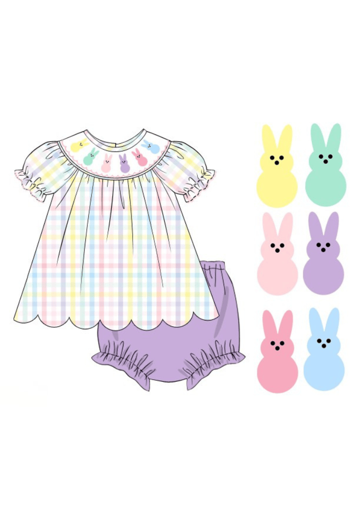 The Smocked Flamingo Apparel & Accessories Pre-Order Smocked Pastel Plaid Peep Bloomer Set