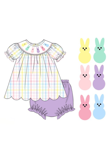 The Smocked Flamingo Apparel & Accessories Pre-Order Smocked Pastel Plaid Peep Bloomer Set
