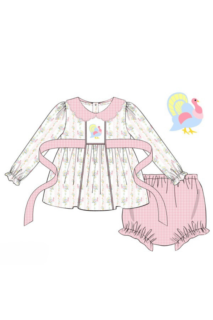 The Smocked Flamingo Apparel & Accessories Pre-Order Smocked Pastel Turkey Bloomer Set