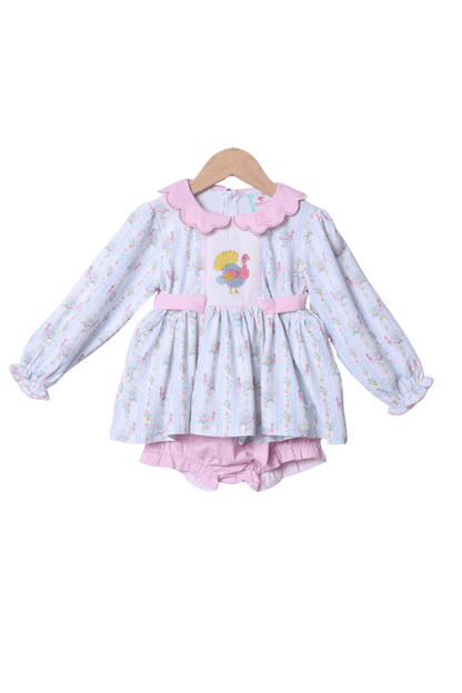 The Smocked Flamingo Apparel & Accessories Pre-Order Smocked Pastel Turkey Bloomer Set