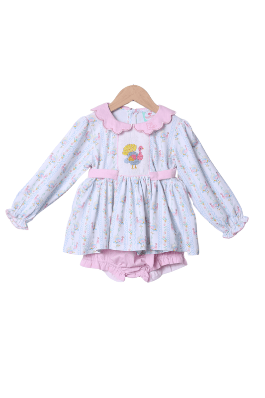 The Smocked Flamingo Apparel & Accessories Pre-Order Smocked Pastel Turkey Bloomer Set