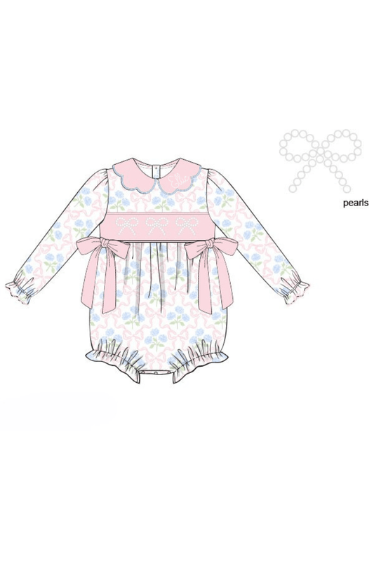 The Smocked Flamingo Apparel & Accessories Pre-Order Smocked Pearl Bow Hydrangea Bubble
