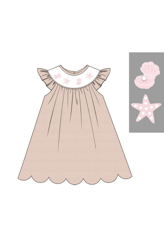 The Smocked Flamingo Apparel & Accessories Pre-Order Smocked Pearls of the Sea Dress