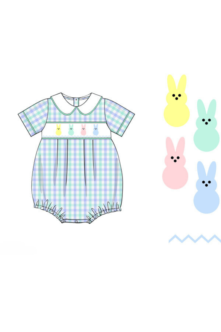 The Smocked Flamingo Apparel & Accessories Pre-Order Smocked Peep Blue and Mint Plaid Bubble