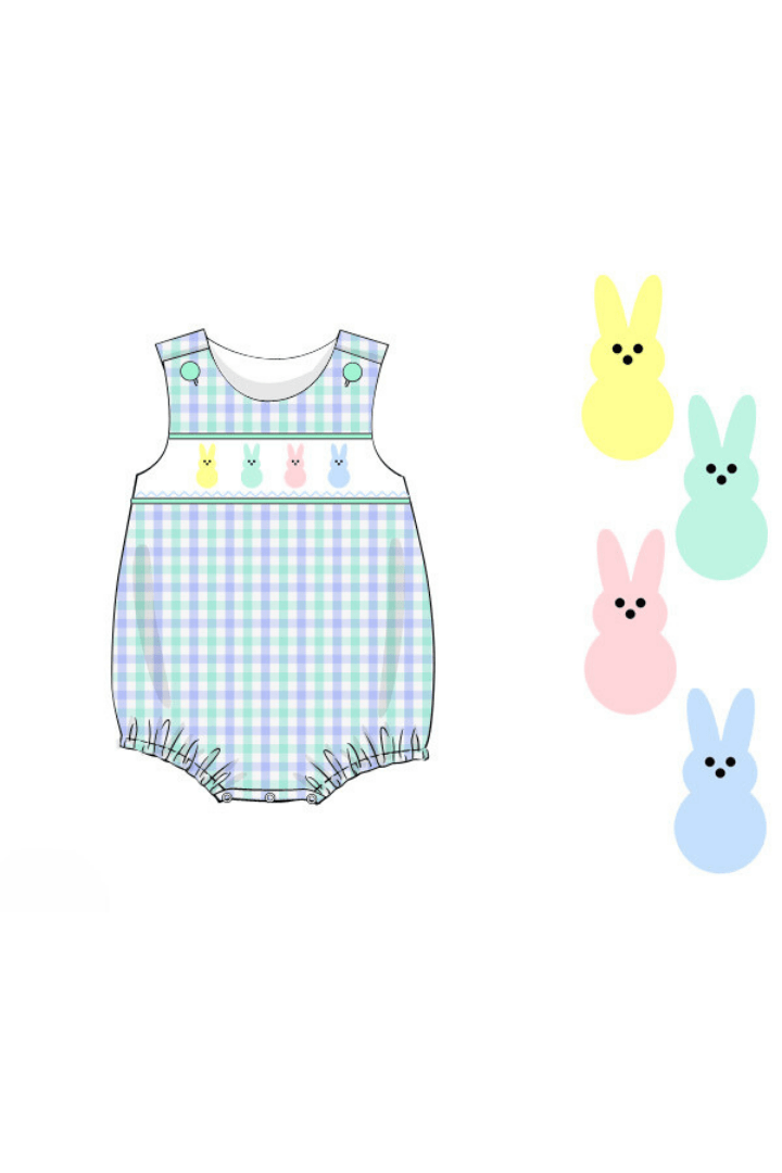 The Smocked Flamingo Apparel & Accessories Pre-Order Smocked Peep Mint Plaid Bubble