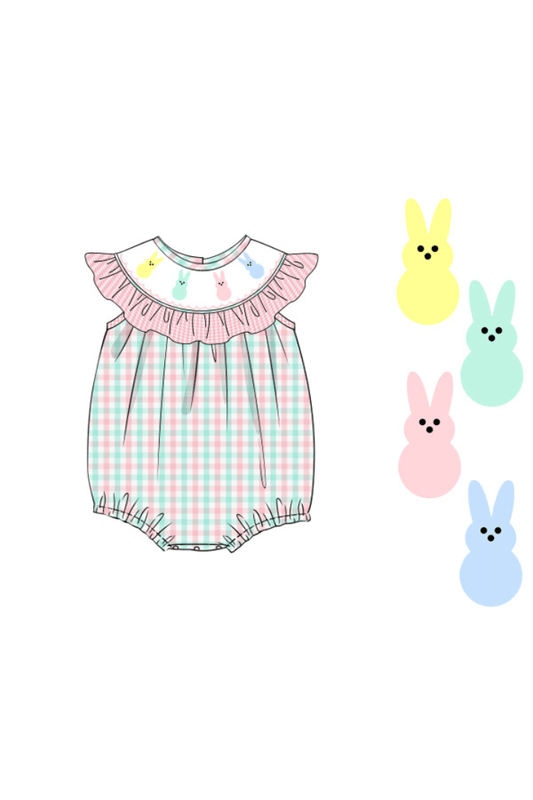 The Smocked Flamingo Apparel & Accessories Pre-Order Smocked Peep Pastel Plaid Ruffle Bishop Bubble