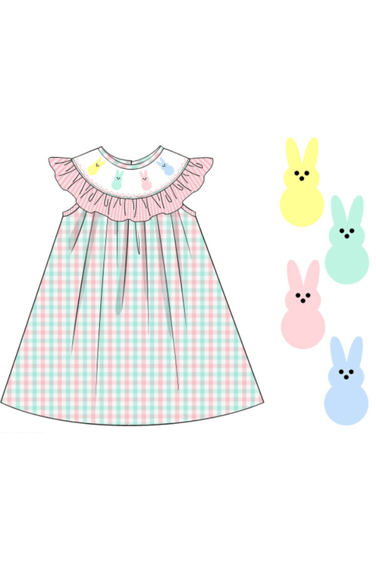 The Smocked Flamingo Apparel & Accessories Pre-Order Smocked Peep Pastel Plaid Ruffle Bishop Dress