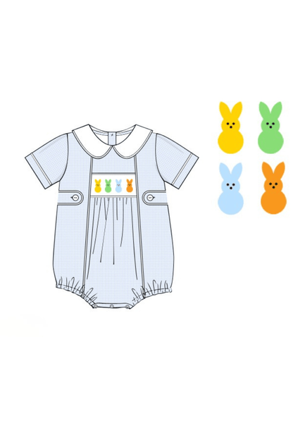 The Smocked Flamingo Apparel & Accessories Pre-Order Smocked Peeps Baby Blue Gingham Bubble