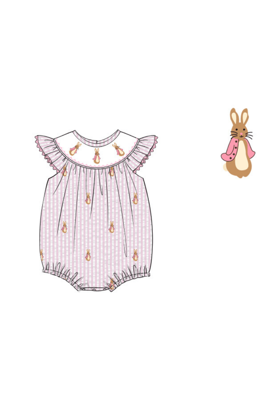 The Smocked Flamingo Apparel & Accessories Pre-Order Smocked Peter Rabbit Pink Seersucker Bishop Bubble