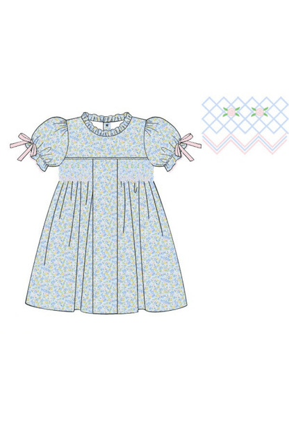 The Smocked Flamingo Apparel & Accessories Pre-Order Smocked Pink and Blue Floral Bow Dress