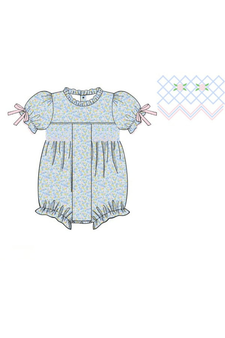The Smocked Flamingo Apparel & Accessories Pre-Order Smocked Pink and Blue Floral Bubble