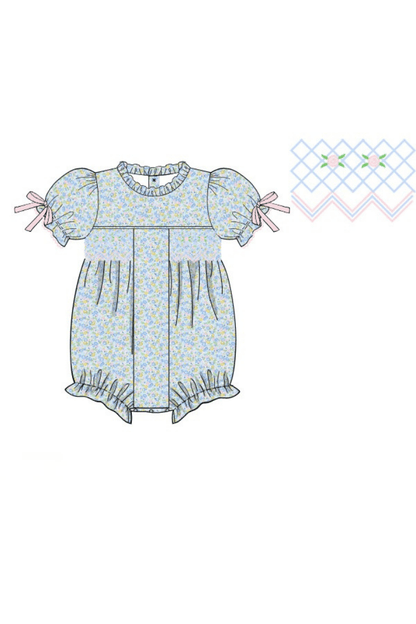 The Smocked Flamingo Apparel & Accessories Pre-Order Smocked Pink and Blue Floral Bubble