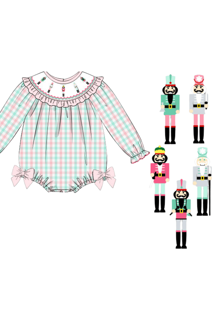 The Smocked Flamingo Apparel & Accessories Pre-Order Smocked Pink and Mint Gingham Nutcracker Bubble