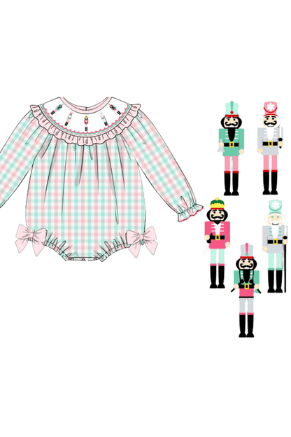 The Smocked Flamingo Apparel & Accessories Pre-Order Smocked Pink and Mint Gingham Nutcracker Bubble