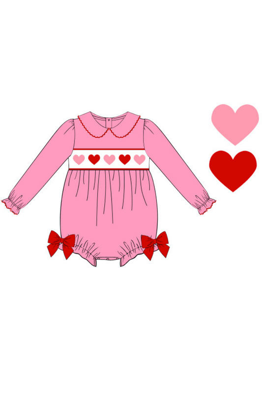 The Smocked Flamingo Apparel & Accessories Pre-Order Smocked Pink and Red Heart Knit Bubble