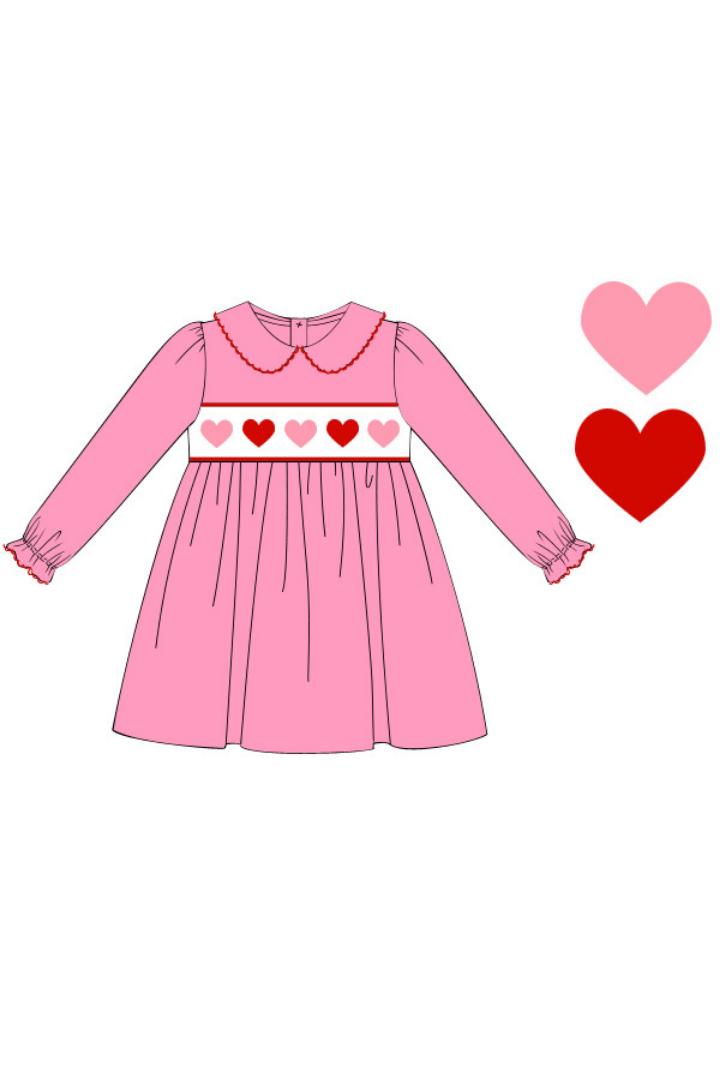 The Smocked Flamingo Apparel & Accessories Pre-Order Smocked Pink and Red Heart Knit Dress