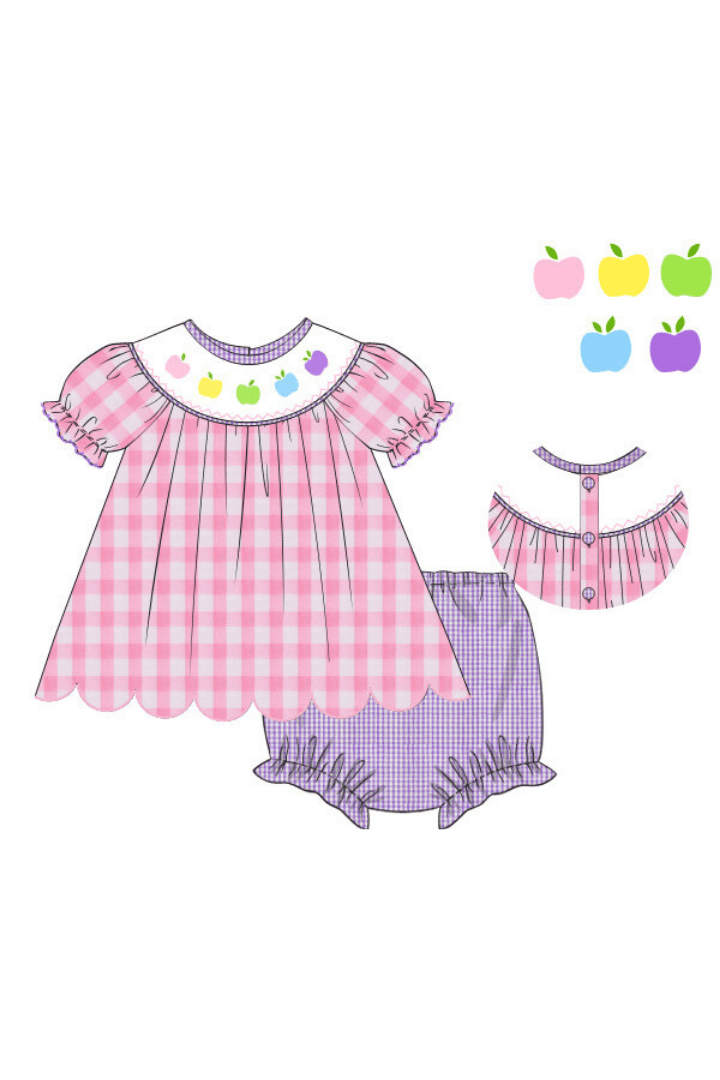 The Smocked Flamingo Apparel & Accessories Pre-Order Smocked Pink Apple Seersucker Bloomer Set