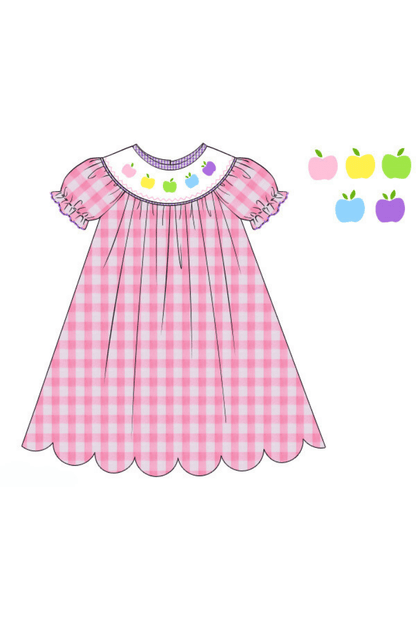 The Smocked Flamingo Apparel & Accessories Pre-Order Smocked Pink Apple Seersucker Dress