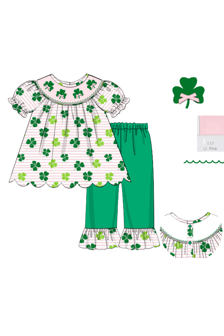 The Smocked Flamingo Apparel & Accessories Pre-Order Smocked Pink Clover Pant Set