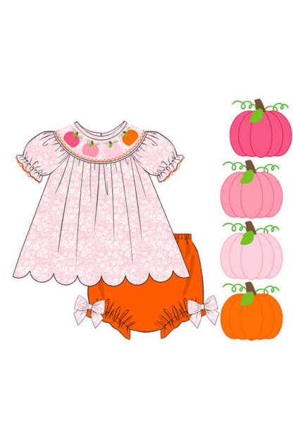 The Smocked Flamingo Apparel & Accessories Pre-Order Smocked Pink Floral Pumpkin Bloomer Set