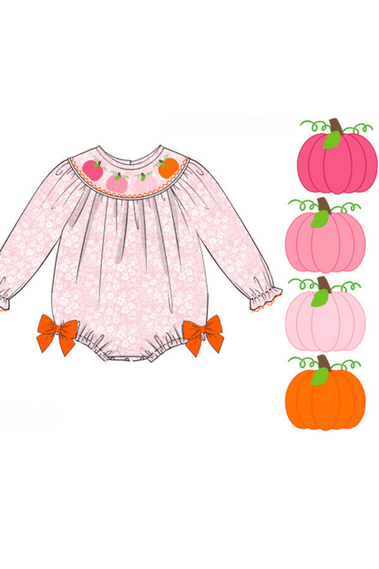 The Smocked Flamingo Apparel & Accessories Pre-Order Smocked Pink Floral Pumpkin Bubble-Long Sleeve