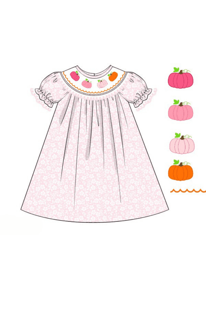 The Smocked Flamingo Apparel & Accessories Pre-Order Smocked Pink Floral Pumpkin Dress