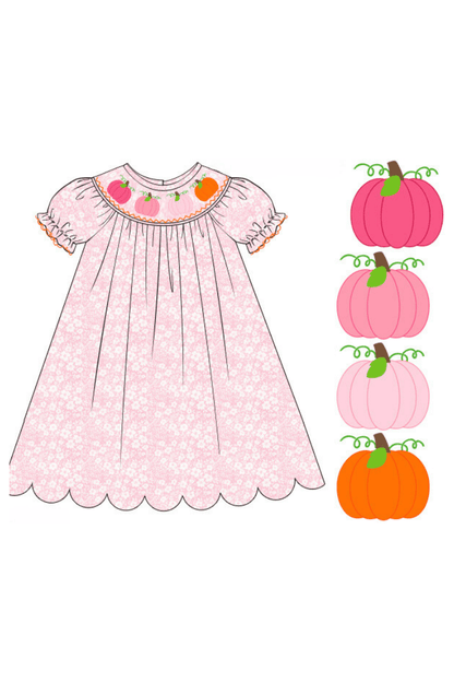 The Smocked Flamingo Apparel & Accessories Pre-Order Smocked Pink Floral Pumpkin Dress