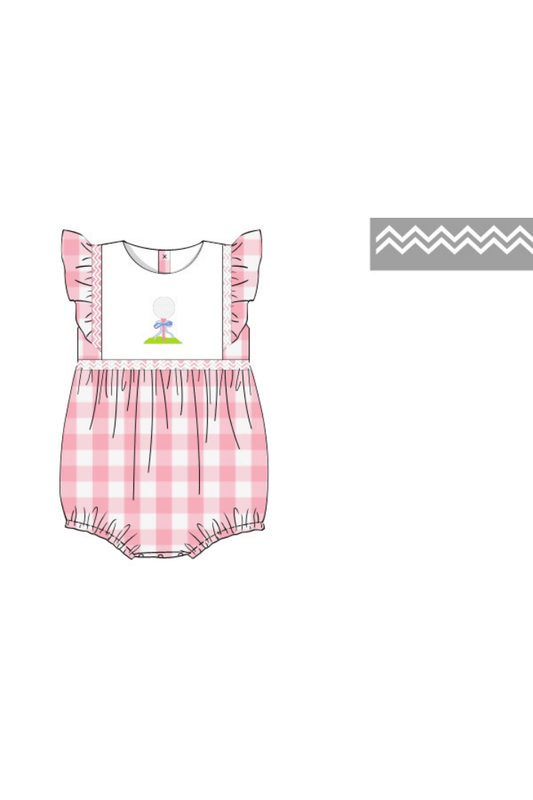 The Smocked Flamingo Apparel & Accessories Pre-Order Smocked Pink Gingham Golf Ball Ruffle Bubble