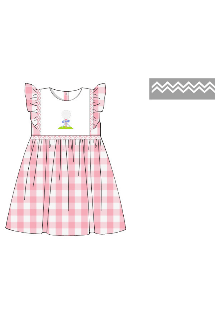 The Smocked Flamingo Apparel & Accessories Pre-Order Smocked Pink Gingham Golf Ball Ruffle Dress