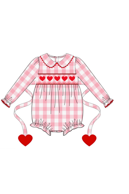 The Smocked Flamingo Apparel & Accessories Pre-Order Smocked Pink Gingham Heart Tie Bubble