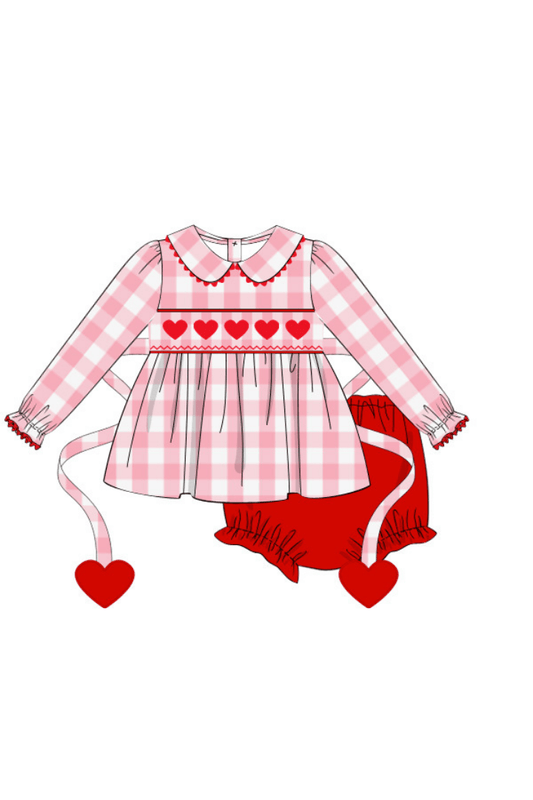 The Smocked Flamingo Apparel & Accessories Pre-Order Smocked Pink Gingham Heart Tie Set