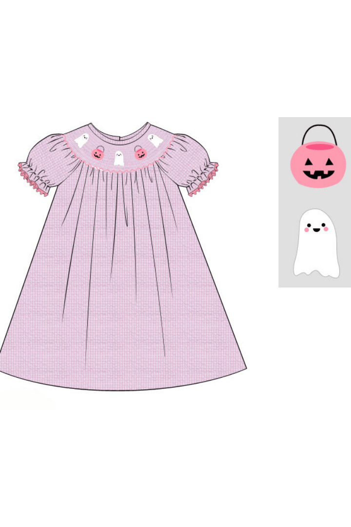 The Smocked Flamingo Apparel & Accessories Pre-Order Smocked Pink Gingham Seersucker Ghost Dress